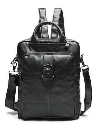 Сумка-рюкзак 2 в 1 чоловіча шкіряна вертикальна з хлястиком vintage 14790 чорна