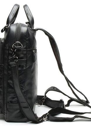 Сумка-рюкзак 2 в 1 мужская кожаная вертикальная с хлястиком vintage 14790 черная3 фото