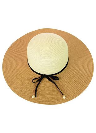 Двухцветная соломенная шляпа - 26558 молочный+тёмно-бежевый