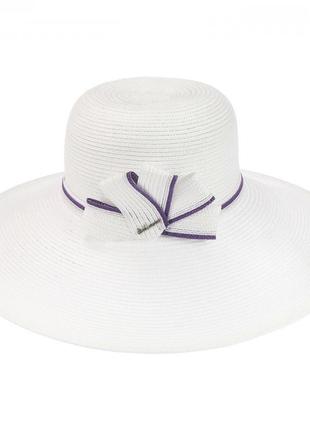 Шляпа с полями и объемным бантом - 134-02.46 белая с фиолетовой отделкой2 фото