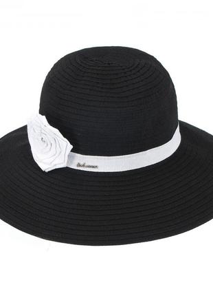 Черная шляпа с белым цветком - 001-012 фото