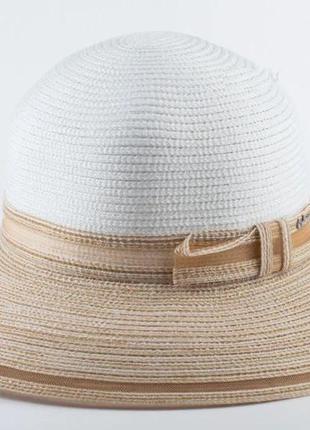 Летняя двухцветная шляпа тм del mare - 177-02.10 белый+бежевый2 фото