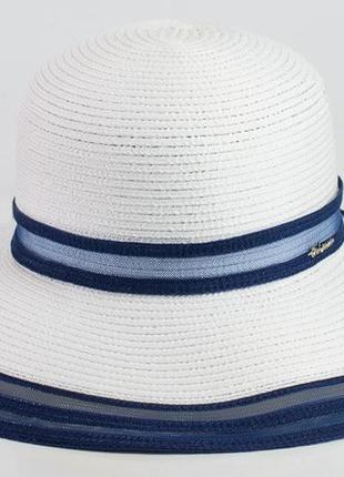 Изысканная женская шляпа дель мар - 043а-02.05 белый+синий1 фото