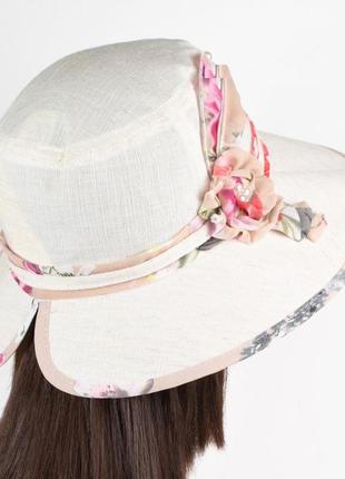 Летняя женская шляпа с шифоном "сильва" - 536 серый лен2 фото