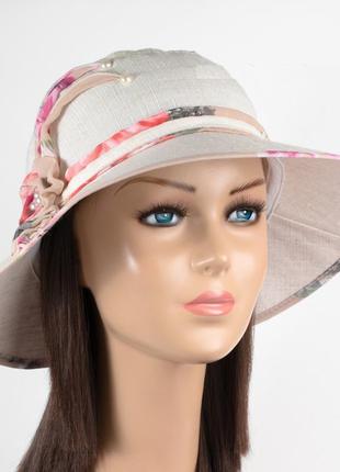 Летняя женская шляпа с шифоном "сильва" - 536 бежевый