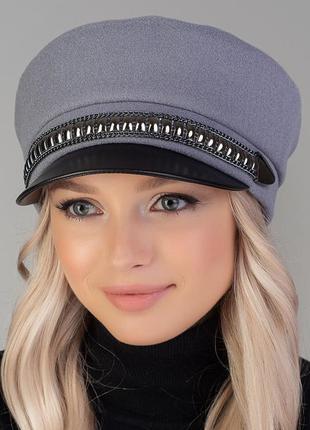 Модное женское кепи с кожаным козырьком "ника-ирис" - серый1 фото