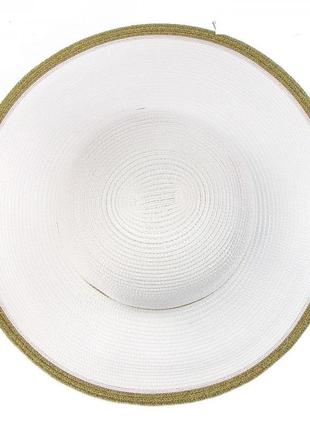Белая крислативная шляпа с люрексовой отделкой золотом - 141-02.433 фото