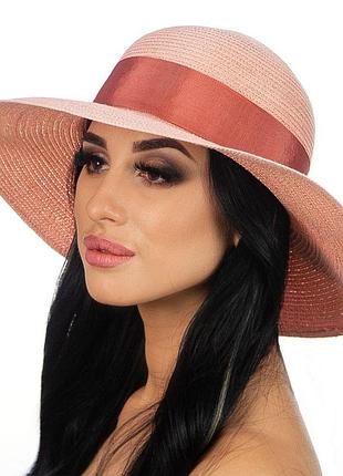 Персиковая шляпа от солнца с лентой - 163-52