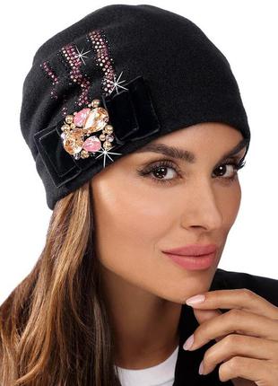 Польская шапка с брошью "тива" (tiva) - 018 чёрный
