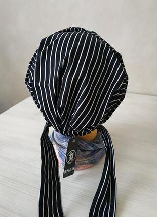 Чёрно-белая полосатая летняя хлопковая бандана-чалма 2304315 фото