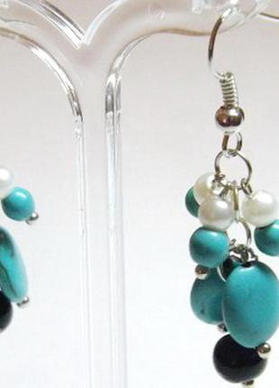Серьги бирюза и жемчуг