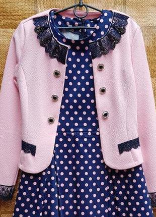 Нарядный пиджак-болеро для девочки р.140/146 цвет розовый1 фото