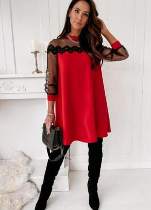 Розмір 42-44,жіноча вечірня сукня-трапеція з мереживом grace / колір червоний