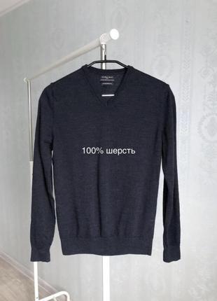 Теплый свитер zara man 100% шерсть джемпер пуловер