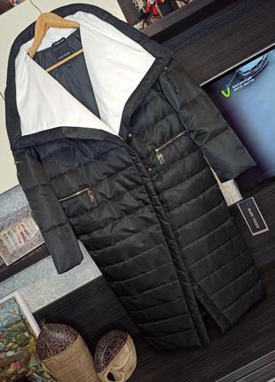 Элитный длинный зимний черный пуховик пуховое зимнее пальто настоящий пух 90% basic vogue2 фото