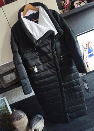 Элитный длинный зимний черный пуховик пуховое зимнее пальто настоящий пух 90% basic vogue1 фото