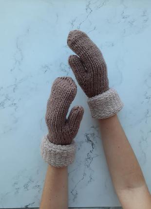 Вязаные зимние зимовi варежки рукавицi рукавички митенки перчатки
