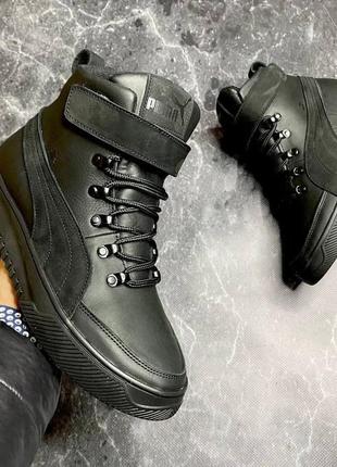Зимние ботинки мужские кожаные черные b-73 матовые newе1 фото