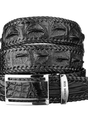 Ремень-автомат crocodile leather 18026 из натуральной кожи крокодила черный1 фото