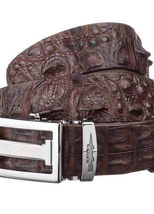 Ремінь-автомат crocodile leather 18177 з натуральної шкіри крокодила коричневий1 фото