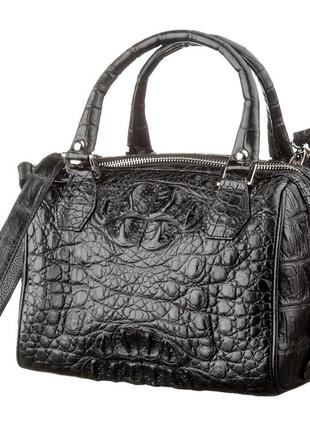 Сумка женская crocodile leather 18618 из натуральной кожи крокодила черная2 фото