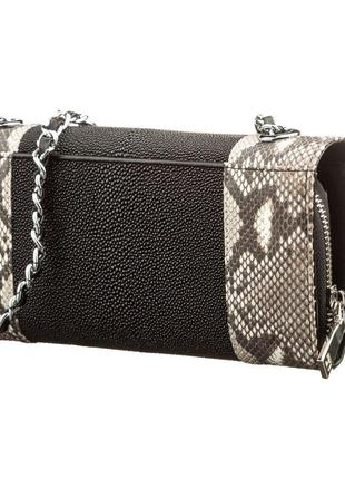 Клатч жіночий stingray leather 18504 з натуральної шкіри морського скату зі вставками з шкіри пітона чорний2 фото