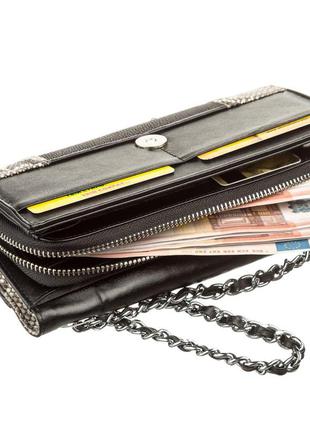 Клатч жіночий stingray leather 18504 з натуральної шкіри морського скату зі вставками з шкіри пітона чорний3 фото