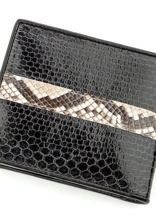 Кошелек sea snake leather 18553 из натуральной кожи морской змеи со вставками из кожи кобры черный2 фото