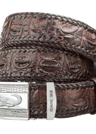 Ремень автоматический crocodile leather 18598 из натуральной кожи крокодила коричневый1 фото