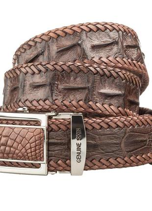 Ремень автоматический crocodile leather 18600 из натуральной кожи крокодила коричневый1 фото