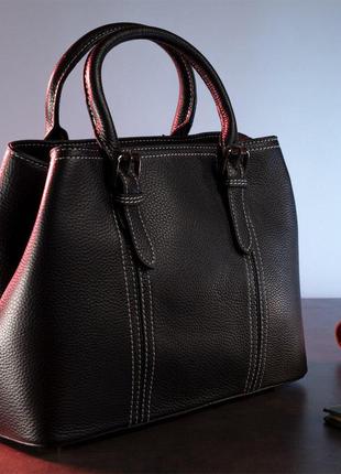 Классическая женская сумка в коже флотар vintage 14861 черная4 фото