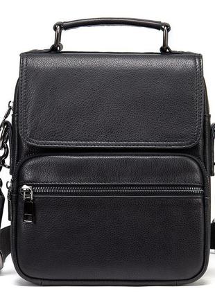 Вертикальная мужская сумка в мягкой коже vintage 20367 черная1 фото