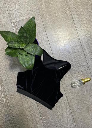🌹велюровый топ чёрный топик велюр 8/s
