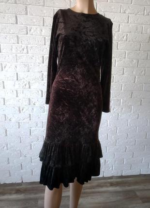 Винтажное силуэтное велюровое платье с рюшами mary quant3 фото