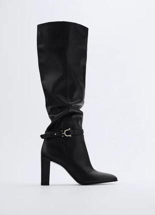 Шкіряні чоботи zara, чорного кольору