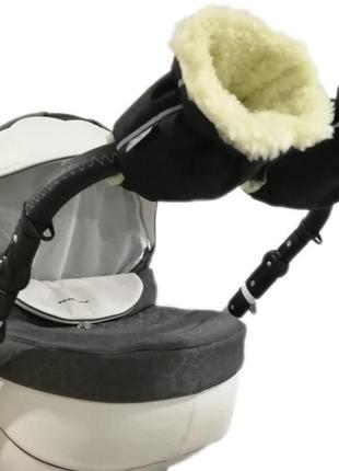 Муфта со змейкой на коляску рукавички на овчине ok style new для коляски черные к