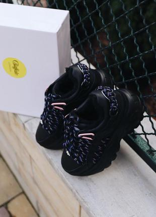 Buffalo fur london black classic chunky platform sneaker черные массивные зимние утепленные кроссовки с мехом баффало жіночі чорні зимні кросівки3 фото