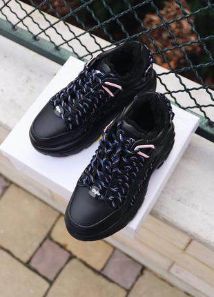 Buffalo fur london black classic chunky platform sneaker черные массивные зимние утепленные кроссовки с мехом баффало жіночі чорні зимні кросівки7 фото