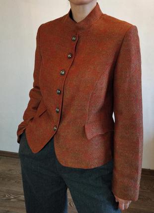 👑 жакет шелк шерсть жаккард оранжевый коричневый s m пиджак винтажный2 фото