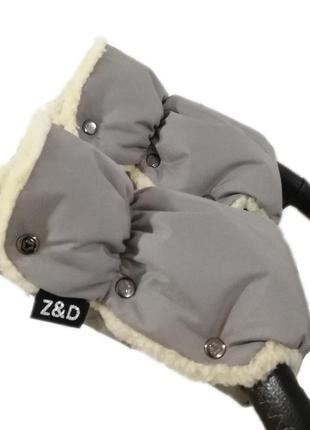 Сірі муфти z&d колясочну тканина на овчині для коляски виробник польща з2 фото