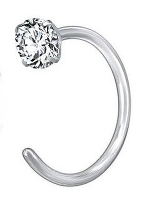 Кільце, сережка пірсинг для носа з білим кристалом, форма кристала коло