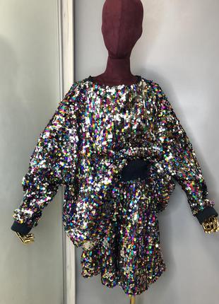 Mira mikati дизайнерский костюм блестящий боксёрские шорты блуза пайетки разноцветный7 фото