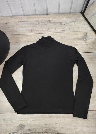 Базовий тонкий гольф классическая чёрная женская водолазка горловина жабо6 фото