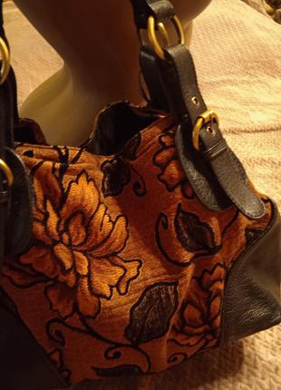 Большая интересная сумка -натуральная кожа и гобелен,yoshi lichfield ,англия2 фото