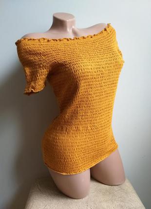 Топ резинка. футболка с открытыми плечами. топик. оранжевый, тыквенный, желтый, горчичный.3 фото