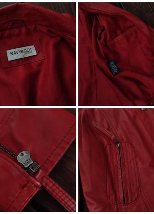 Кожаная куртка navyboot, кожаная красная куртка8 фото