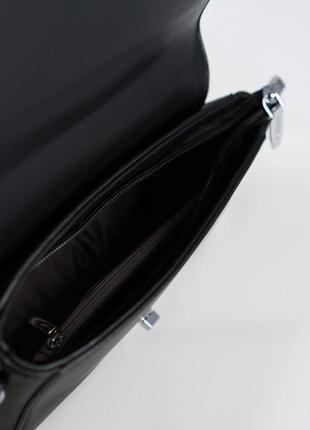 Чорна прямокутна шкіряна сумка через плече2 фото