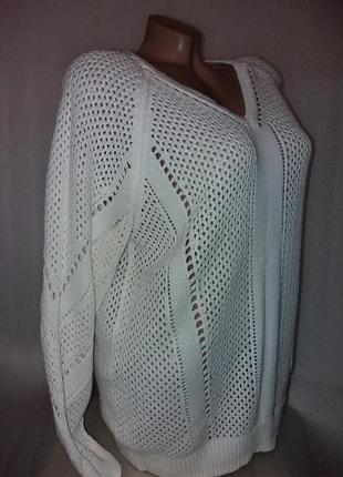 Красивый нарядный белый ажурный свитер р.12/403 фото