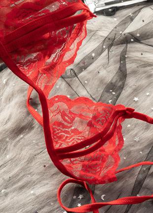 Комплект женского кружевного нижнего белья красный4 фото