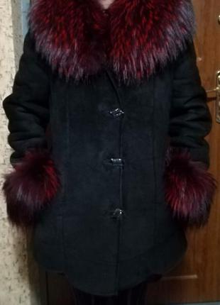 Дубленка куртка замша и мех чернобурки натуральные